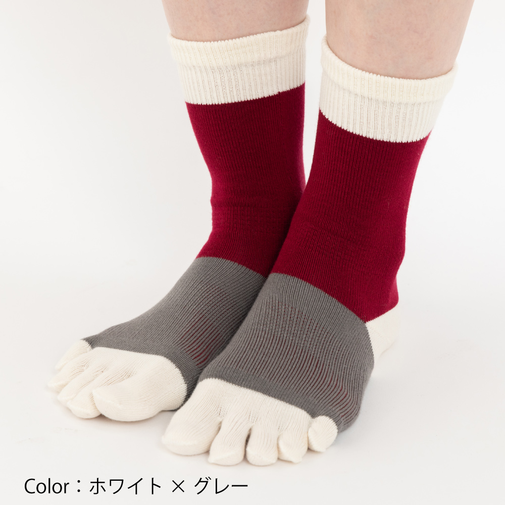 5本指ソックス クルー 22-24cm 外反母趾 抗菌防臭 10693 ユビラックス スリーカラーズ カラフル サポート  レディース 五本指 靴下 日本製 LASANTE |  | 08