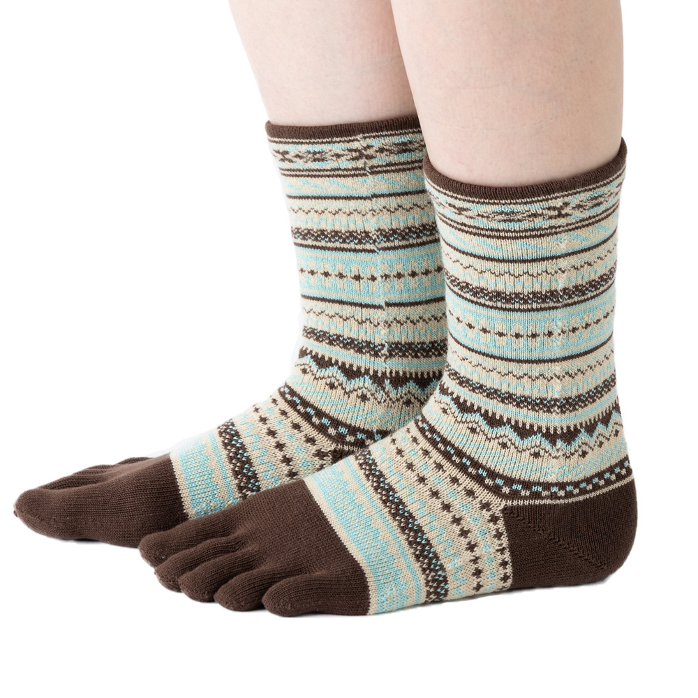 5本指ソックス クルー 22-24cm 中厚 ゆったり 40743 ジャカード ウール混 締め付けない レディース 五本指 靴下 日本製 LASANTE |  | 01