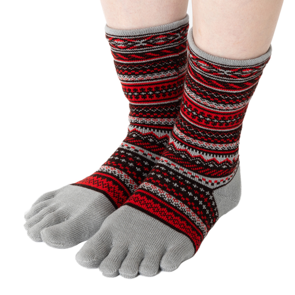 5本指ソックス クルー 22-24cm 中厚 ゆったり 40743 ジャカード ウール混 締め付けない レディース 五本指 靴下 日本製 LASANTE |  | 02