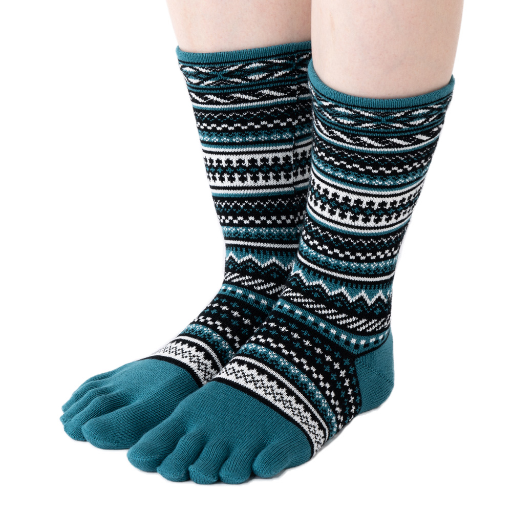 5本指ソックス クルー 22-24cm 中厚 ゆったり 40743 ジャカード ウール混 締め付けない レディース 五本指 靴下 日本製 LASANTE |  | 03