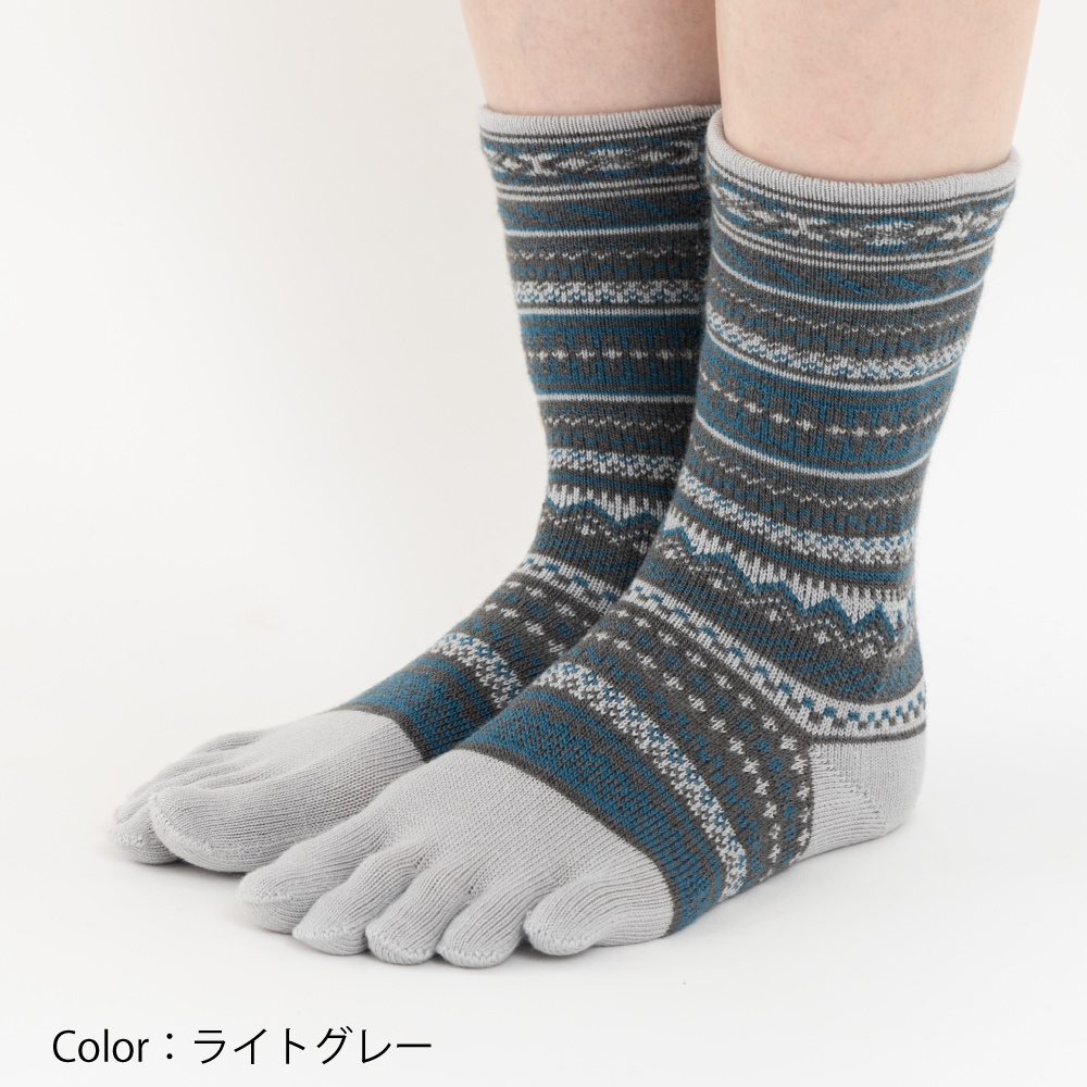 5本指ソックス クルー丈 22-24cm ジャカード ウール混 40893 日本製 五本指 靴下 レディース 暖かい |  | 03