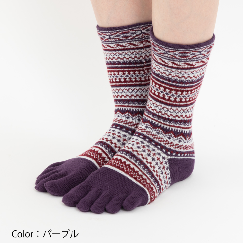 5本指ソックス クルー丈 22-24cm ジャカード ウール混 40893 日本製 五本指 靴下 レディース 暖かい |  | 01