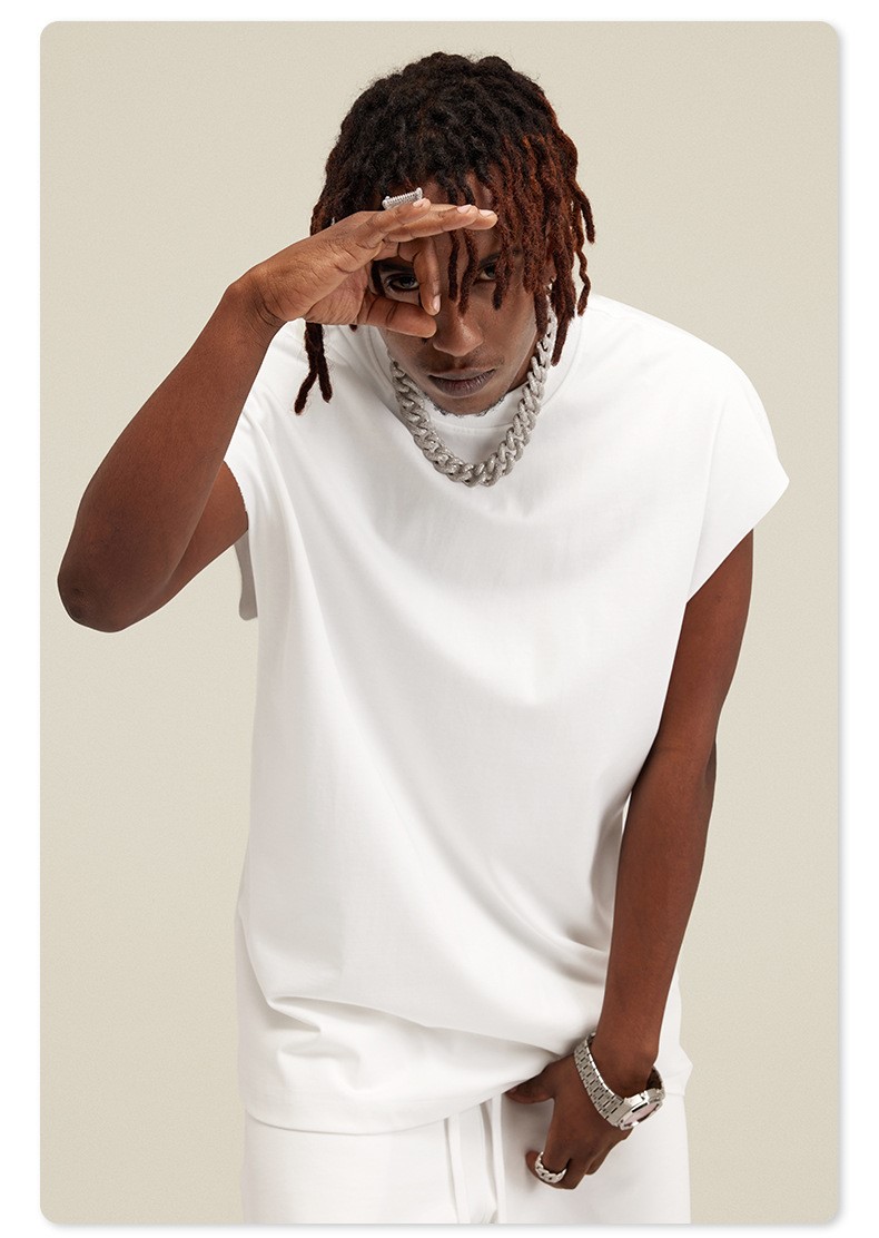 ビッグシルエット タンクトップ ノースリーブ シャツ ストリートファッション ヘビーウェイト カットオフ Tシャツ メンズ レディース |  | 02