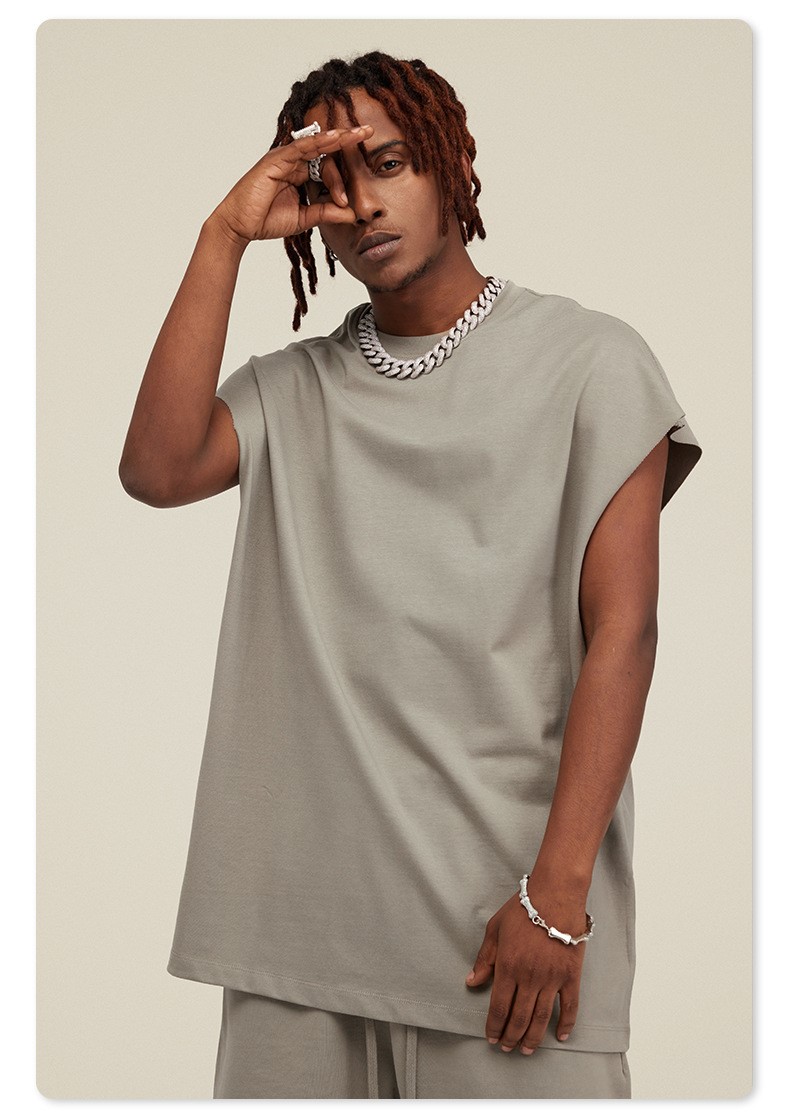 ビッグシルエット タンクトップ ノースリーブ シャツ ストリートファッション ヘビーウェイト カットオフ Tシャツ メンズ レディース |  | 04