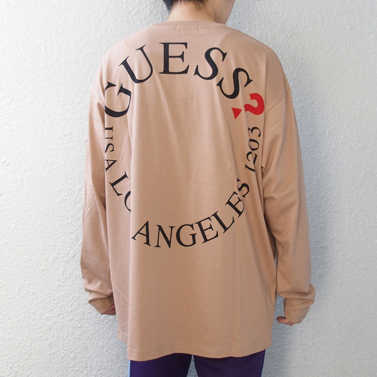 GUESS ゲス Tシャツ 長袖 ロンT サークルロゴ オーバーサイズ Tシャツ