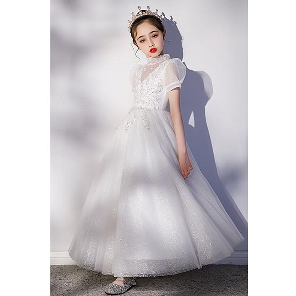 クリアランス大人気 ドレス こども ホワイト ロングドレス 白 女の子 結婚式 フラワーガール リングガール ピアノ発表 純正限定 Ssl Daikyogo Or Jp