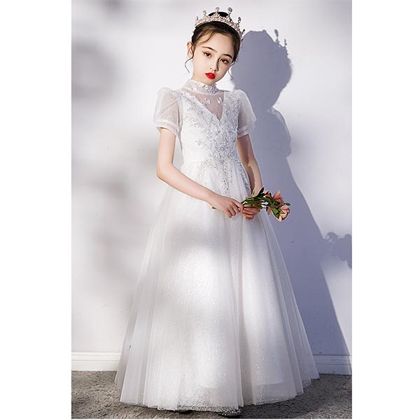 クリアランス大人気 ドレス こども ホワイト ロングドレス 白 女の子 結婚式 フラワーガール リングガール ピアノ発表 純正限定 Ssl Daikyogo Or Jp