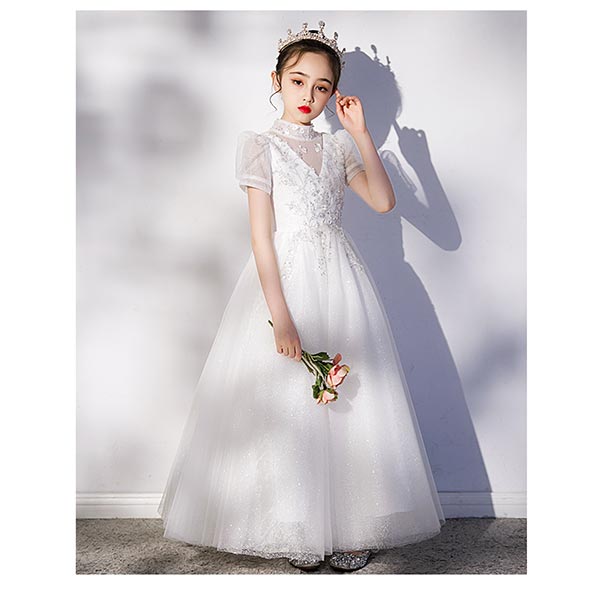クリアランス大人気 ドレス こども ホワイト ロングドレス 白 女の子 結婚式 フラワーガール リングガール ピアノ発表 純正限定 Ssl Daikyogo Or Jp