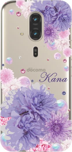 名入れ♡ムーンスティック✨フラワー花柄 キラキラ☆惑星 レインボー iPhone らくらくスマートフォン F-53E らふら 名入れ スマホケース ライン