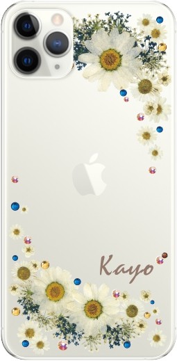 iPhone11 Pro ケース アイフォン11プロ カバー ラインストーン かわいい フラワー 花柄 らふら 名入れ 押し花風 ウィンドーフラワー | iPhone 11 Pro | 01