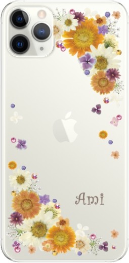 iPhone11 Pro ケース アイフォン11プロ カバー ラインストーン かわいい フラワー 花柄 らふら 名入れ 押し花風 ウィンドーフラワー | iPhone 11 Pro | 02