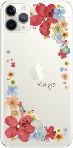 iPhone11 Pro ケース アイフォン11プロ カバー ラインストーン かわいい フラワー 花柄 らふら 名入れ 押し花風 ウィンドーフラワー | iPhone 11 Pro | 03