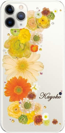 iPhone11 Pro ケース アイフォン11プロ カバー ラインストーン かわいい フラワー 花柄 らふら 名入れ 押し花風 クレシェンドフラワー｜laugh-life｜11