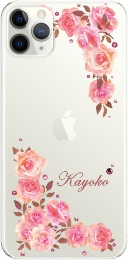 iPhone11 Pro ケース アイフォン11プロ カバー ラインストーン かわいい フラワー 花柄 らふら 名入れ 押し花風 ウィンドーフラワー | iPhone 11 Pro | 07