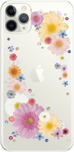 iPhone11 Pro ケース アイフォン11プロ カバー ラインストーン かわいい フラワー 花柄 らふら 名入れ 押し花風 ウィンドーフラワー | iPhone 11 Pro | 11