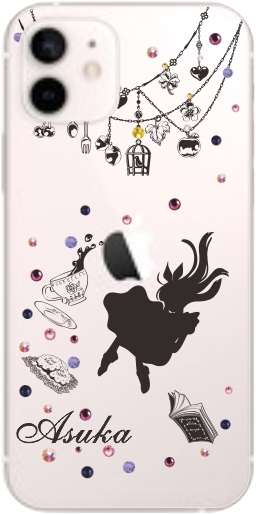 iPhone12 Mini ケース アイフォン12ミニ カバー ラインストーン かわいい らふら 名入れ モノトーンプリント｜laugh-life｜02