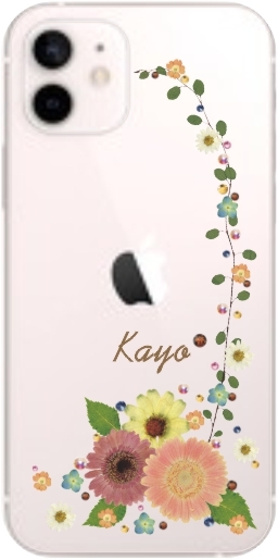 iPhone12 Mini ケース アイフォン12ミニ カバー ラインストーン かわいい フラワー 花柄 らふら 名入れ 押し花風 クレシェンドフラワー｜laugh-life｜06