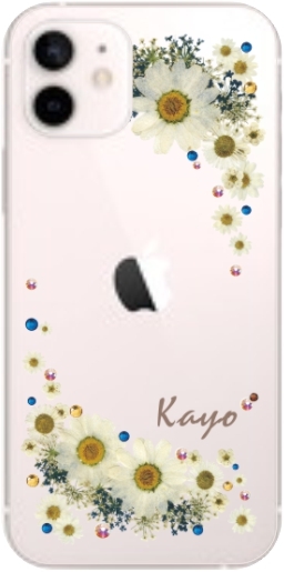 iPhone12 Mini ケース アイフォン12ミニ カバー ラインストーン かわいい フラワー 花柄 らふら 名入れ 押し花風 ウィンドーフラワー｜laugh-life｜02