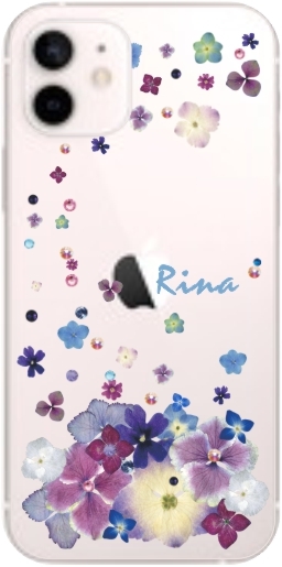 iPhone12 Mini ケース アイフォン12ミニ カバー ラインストーン かわいい フラワー 花柄 らふら 名入れ 押し花風 クレシェンドフラワー｜laugh-life｜07