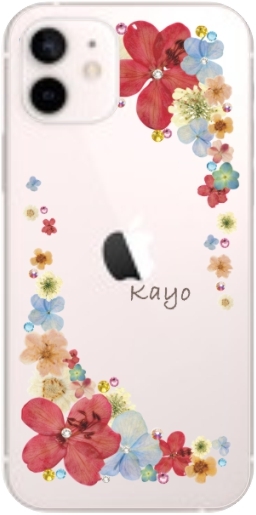 iPhone12 Mini ケース アイフォン12ミニ カバー ラインストーン かわいい フラワー 花柄 らふら 名入れ 押し花風 ウィンドーフラワー｜laugh-life｜04