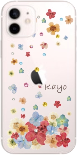 iPhone12 Mini ケース アイフォン12ミニ カバー ラインストーン かわいい フラワー 花柄 らふら 名入れ 押し花風 クレシェンドフラワー｜laugh-life｜08
