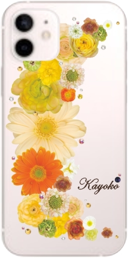 iPhone12 Mini ケース アイフォン12ミニ カバー ラインストーン かわいい フラワー 花柄 らふら 名入れ 押し花風 クレシェンドフラワー｜laugh-life｜11