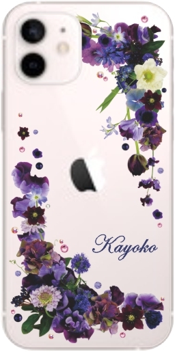 iPhone12 Mini ケース アイフォン12ミニ カバー ラインストーン かわいい フラワー 花柄 らふら 名入れ 押し花風 ウィンドーフラワー｜laugh-life｜06
