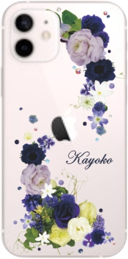 iPhone12 Mini ケース アイフォン12ミニ カバー ラインストーン かわいい フラワー 花柄 らふら 名入れ 押し花風 ウィンドーフラワー｜laugh-life｜07
