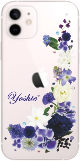 iPhone12 Mini ケース アイフォン12ミニ カバー ラインストーン かわいい フラワー 花柄 らふら 名入れ 押し花風 クレシェンドフラワー｜laugh-life｜16