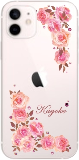 iPhone12 Mini ケース アイフォン12ミニ カバー ラインストーン かわいい フラワー 花柄 らふら 名入れ 押し花風 ウィンドーフラワー｜laugh-life｜08