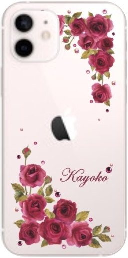 iPhone12 Mini ケース アイフォン12ミニ カバー ラインストーン かわいい フラワー 花柄 らふら 名入れ 押し花風 ウィンドーフラワー｜laugh-life｜09