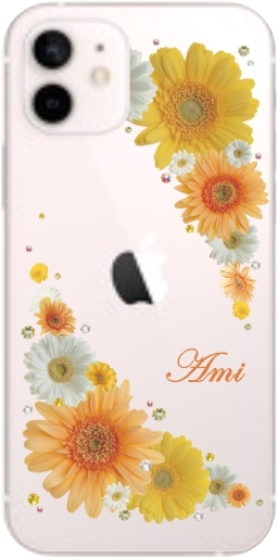 iPhone12 Mini ケース アイフォン12ミニ カバー ラインストーン かわいい フラワー 花柄 らふら 名入れ 押し花風 ウィンドーフラワー｜laugh-life｜10