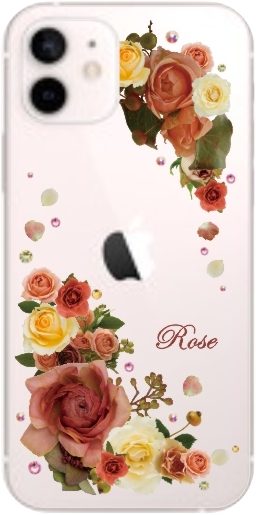 iPhone12 Mini ケース アイフォン12ミニ カバー ラインストーン かわいい フラワー 花柄 らふら 名入れ 押し花風 ウィンドーフラワー｜laugh-life｜11