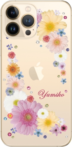 iPhone13 ProMax ケース アイフォン13プロマックス カバー  ラインストーン かわいい らふら フラワー 花柄 押し花風 ウィンドーフラワー｜laugh-life｜12