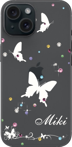 らふら 名入れ スマホケース iPhone 15 アイフォン15 ラインストーン モノトーンプリント｜laugh-life｜17