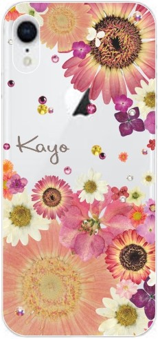 iPhone XR ケース アイフォンXR カバー ラインストーン かわいい らふら フラワー 花柄 押し花風 フラワーアレンジ｜laugh-life｜02
