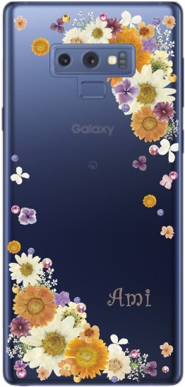 Galaxy Note9 ケース SC-01L SCV40 ギャラクシーノート9 カバー ラインストーン かわいい フラワー 花柄 らふら 名入れ 押し花風 ウィンドーフラワー｜laugh-life｜03