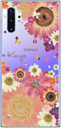 Galaxy Note10+ ケース SC-01M SCV45 ギャラクシーノート10プラス カバー ラインストーン かわいい フラワー 花柄 らふら 名入れ 押し花風 フラワーアレンジ｜laugh-life｜02