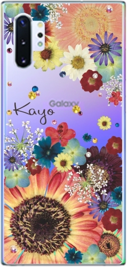 Galaxy Note10+ ケース SC-01M SCV45 ギャラクシーノート10プラス カバー ラインストーン かわいい フラワー 花柄 らふら 名入れ 押し花風 フラワーアレンジ｜laugh-life｜03