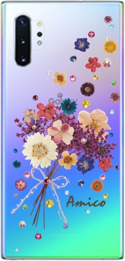 Galaxy Note10+ ケース SC-01M SCV45 ギャラクシーノート10プラス カバー ラインストーン かわいい フラワー 花柄 らふら 名入れ 押し花風 フラワーアレンジ｜laugh-life｜05