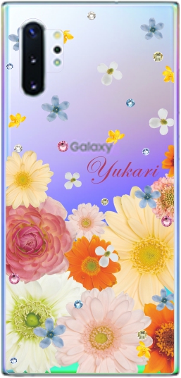 Galaxy Note10+ ケース SC-01M SCV45 ギャラクシーノート10プラス カバー ラインストーン かわいい フラワー 花柄 らふら 名入れ 押し花風 フラワーアレンジ｜laugh-life｜10