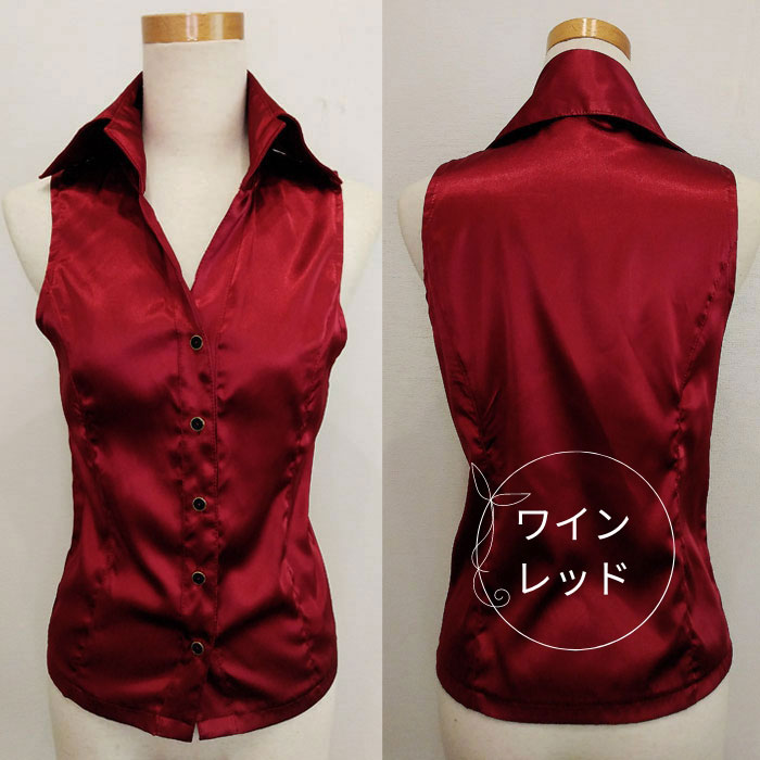 サテンブラウス サテンシャツ 柄物 プリント 幾何学 ノースリ 光沢 上質 高級 スーツインナー  OL 秘書 制服 衣装 Made in Japan Mサイズ サテン ブラウス シャツ オフィス レディース ノースリ