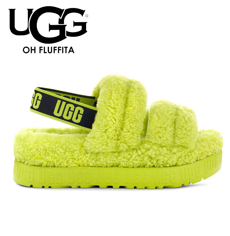 UGG サンダル ファー レディース 厚底 おしゃれ 靴 120876 OH FLUFFITA イエロー かわいい おしゃれ ホワイトデー ギフト