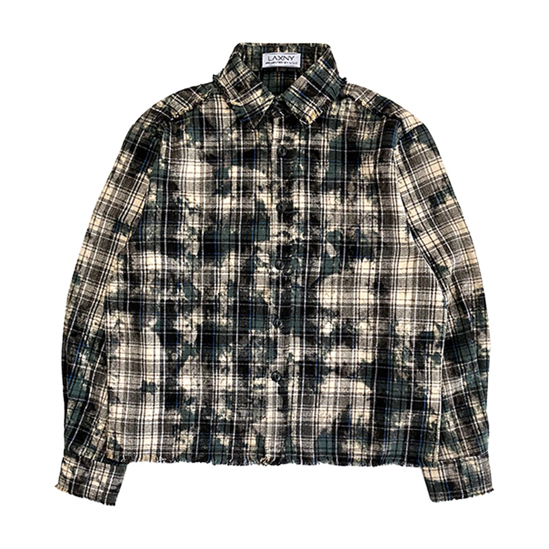 LAXNY】レイヤードが決まるショート丈 カットオフチェックシャツ