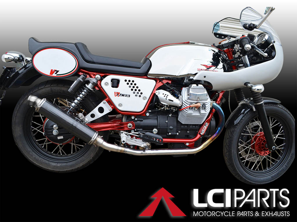 モトグッツィV7レーサーに使用していたメーカー社外マフラー モトグッツィ V7 Racer / V7II LCIPARTS ラウンドチタンカーボン