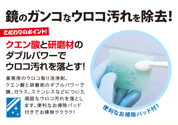 業務用スカッとウロコ取りクリーナー 水垢落とし 鏡 ガラス うろこ取り 洗剤 ステンレス うろこ落とし
