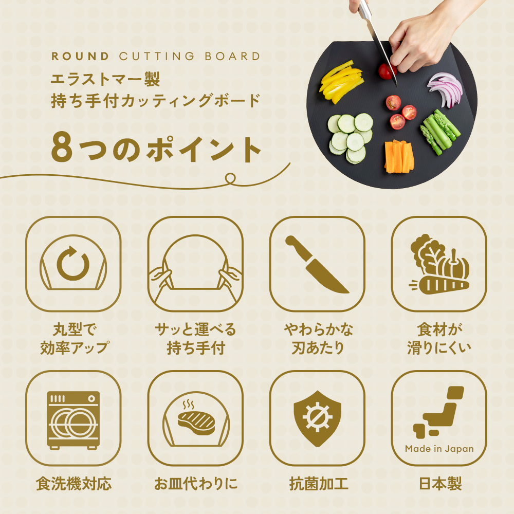 木製 星型まな板 持ち手付き アイメディア 丸いまな板 食洗機対応 持ち手付き 日本製 耐熱