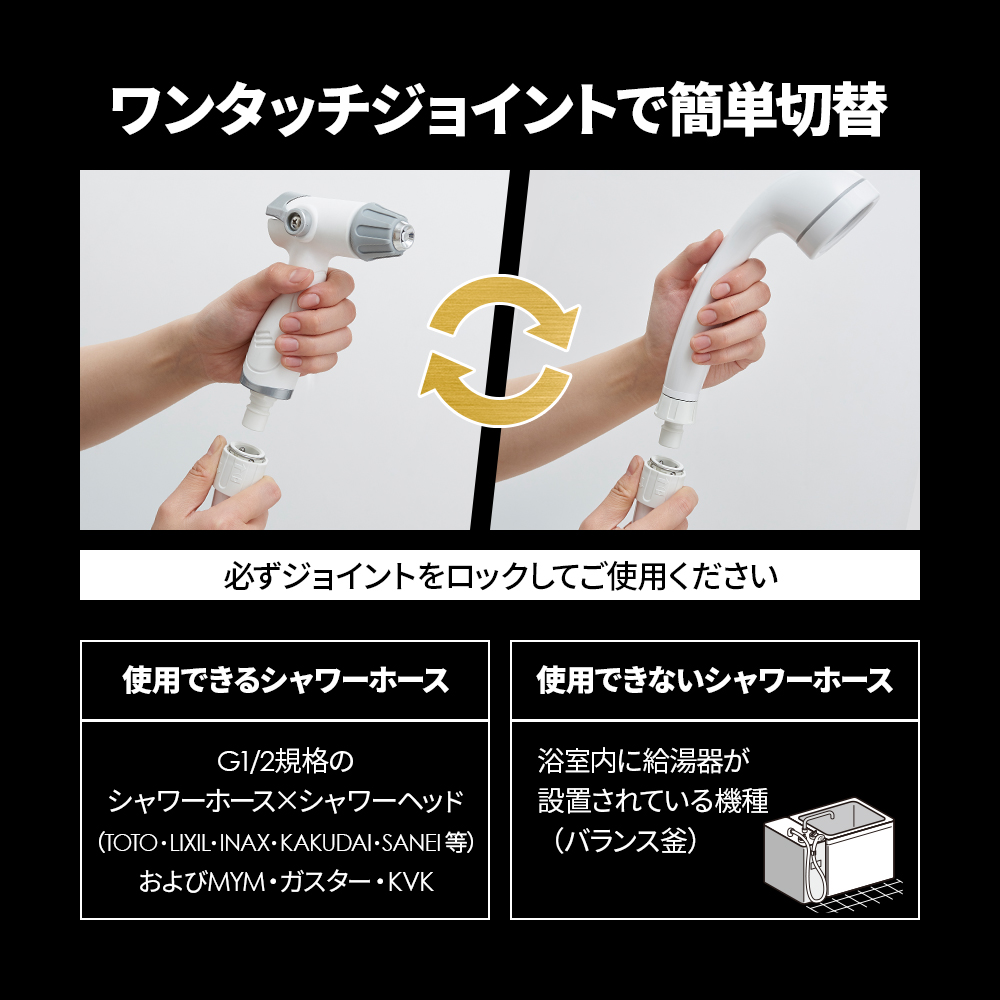 バスルーム洗浄用 高水圧ガン フック付き ホワイト ワンタッチ付け替え 手を使わずに掃除がしやすいグッズ 浴室掃除 