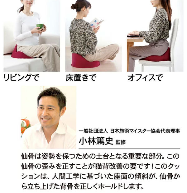 仙骨クッション 仙律 骨盤 猫背 姿勢 背筋 サポート 腰痛 クッション 座椅子 デスクワーク 腰の負担を軽減するクッション オフィスチェア 3D 高反発