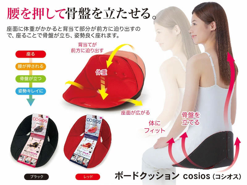 ボードクッション コシオス cosios クッション 腰 骨盤 椅子 姿勢 デスクワーク 腰痛 オフィス 座布団 骨盤を立てるクッション 腰当てクッション テレワーク